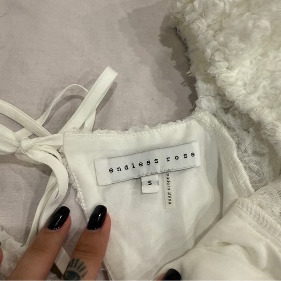 Endless Rose White Puff Sleeve Rosette Mini Dress Size Small Anthropologie - Picture 8 of 8
